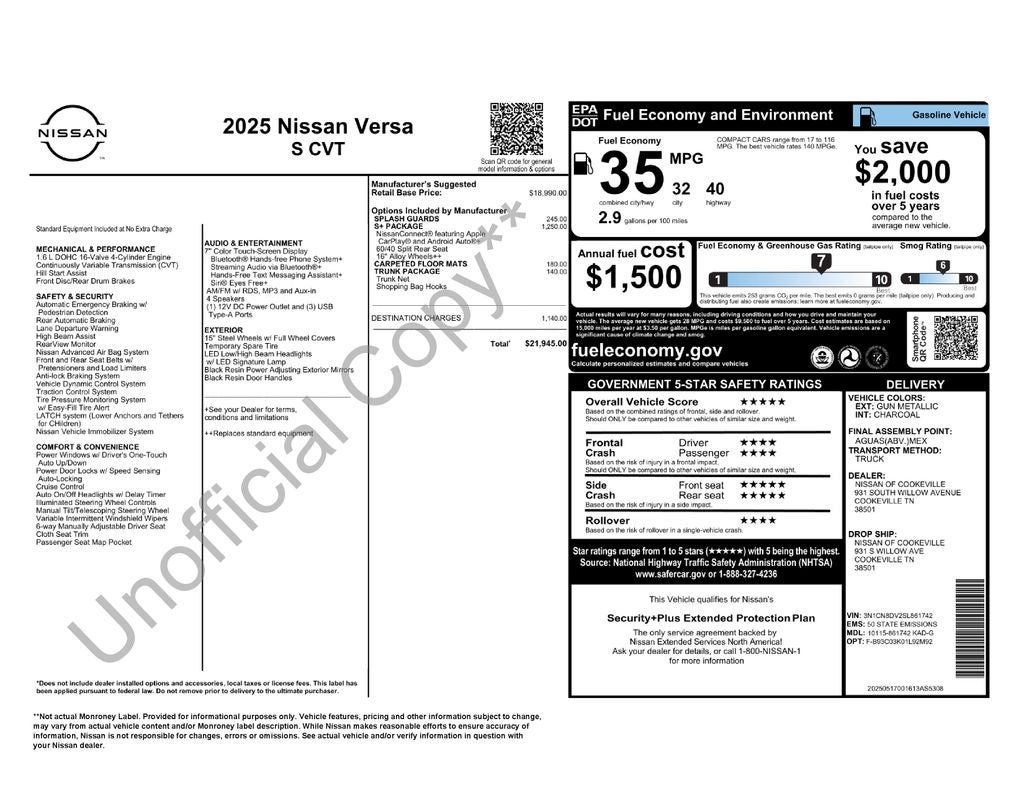 2025 Nissan Versa 1.6 S